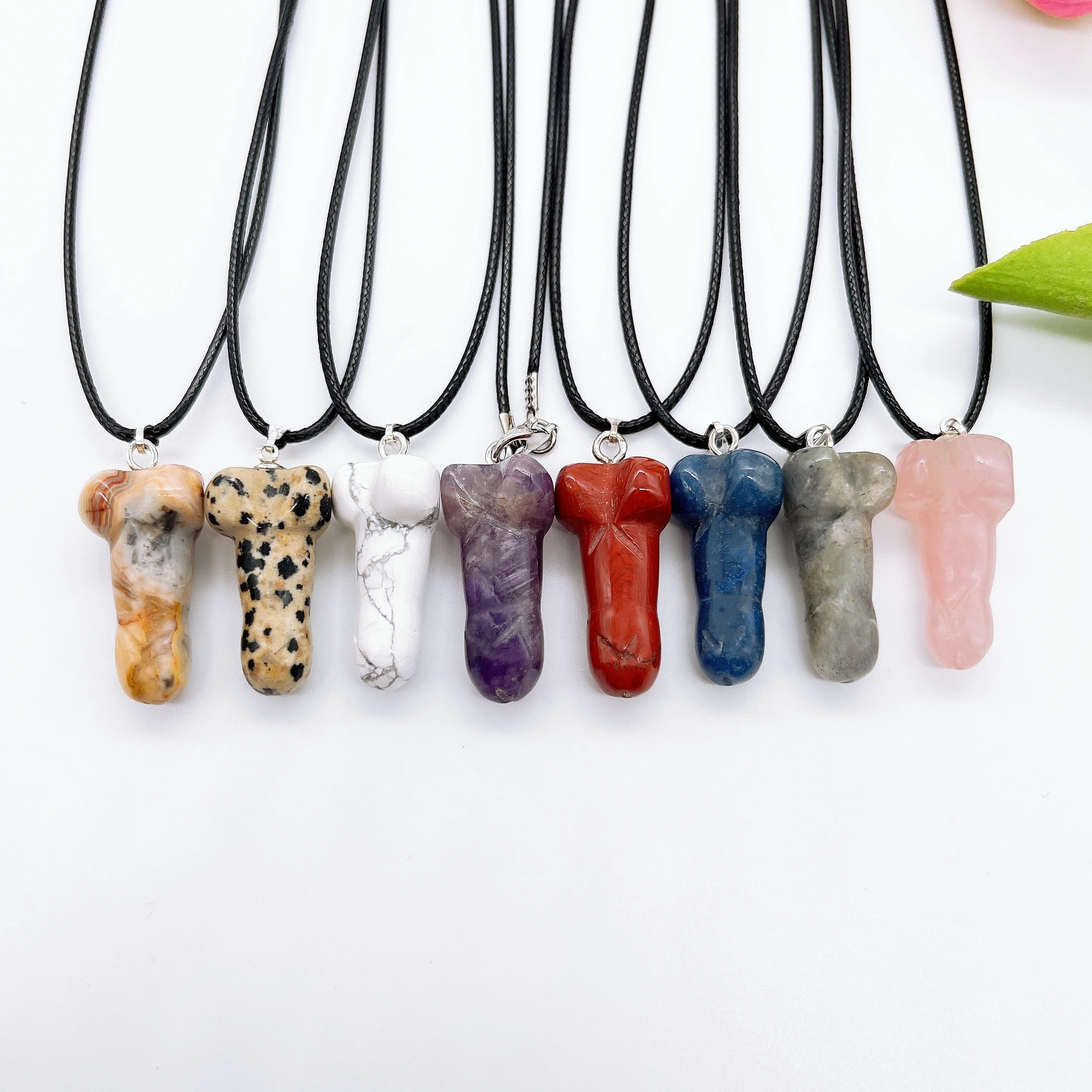 

Mini Penis Figurine Pendant Necklace Natural Crystal Quartz Stone phallus fertility amulet dick testicle Crafts Gift