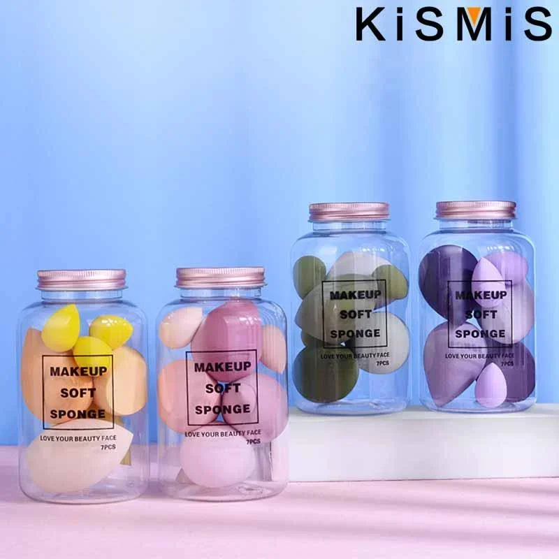 KISMIS 7Pcs/Set Soft Wet and Dry Use Makeup Sponge Set Cosmetic Puff Makeup Sponge Foundation Powder Sponge Beauty Tool