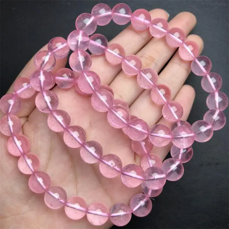 10MM Natural Pink Topaz Bracelet Jewelry For Woman Men Healing Fengshui Stretch Fashion Holiday Gift 1PCS