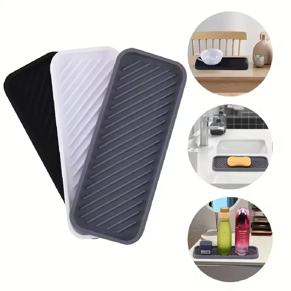 Waterproof Splash Mat for Sink Counter Organizer Anti Mold Silicone Mat Bathroom Kitchen Drain Protector Tray