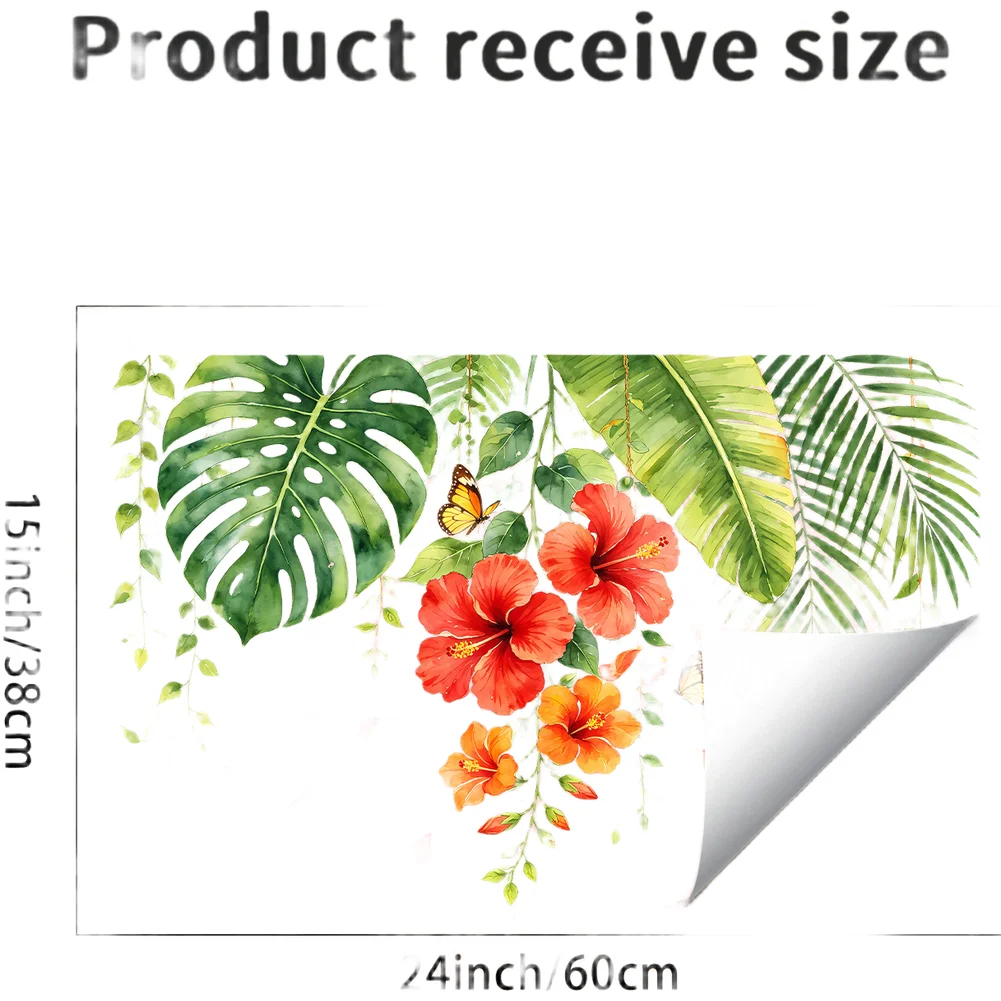 Tropical Hibiscus Vine Wall Decal Made from PVC with Butterflies Birds and Floral Details for Interior Decoration