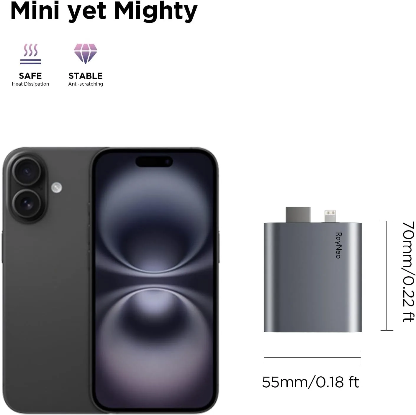 RayNeo HDMI Adapter With Lightning Port Devices Built-in Battery