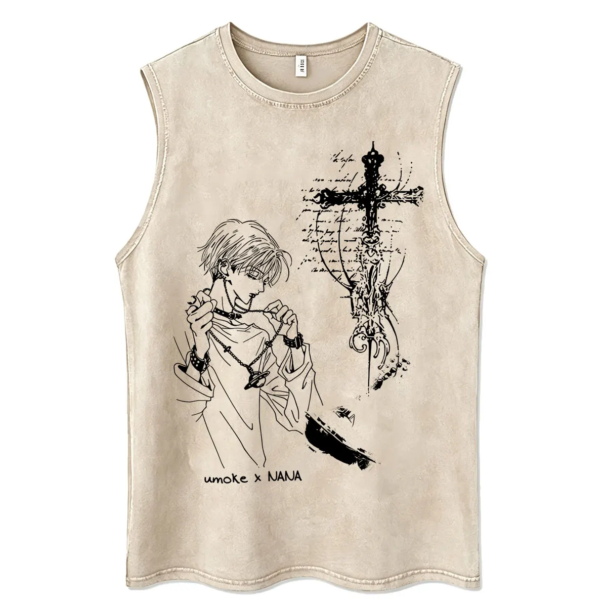 Anime Black Stones Oosaki Nana Honjo Ren Vintage Washed Tank Tops Summer Men Women Manga Y2k Oversized Sleeveless Vest T-shirt