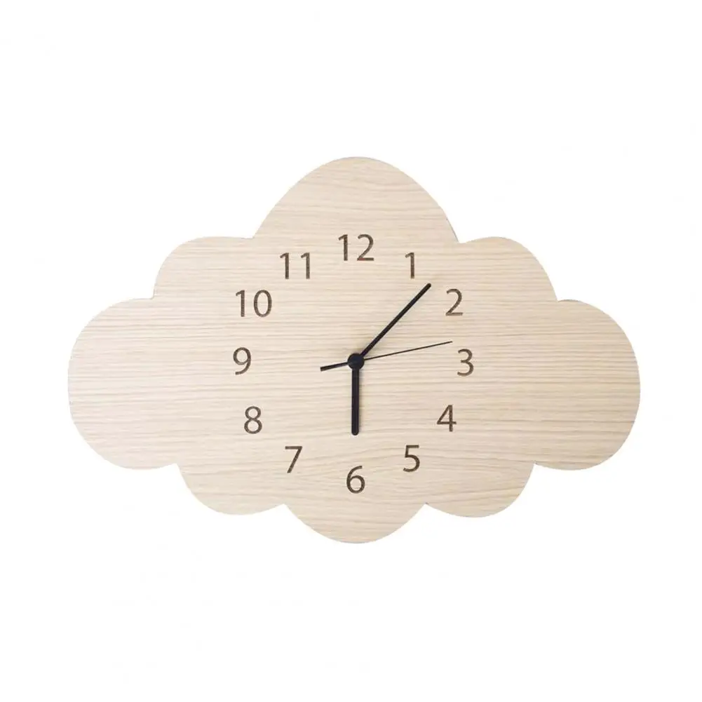 Mute Wooden Wall Clock Cloud Shape Nordic Bedroom Kids Room Home Decoration