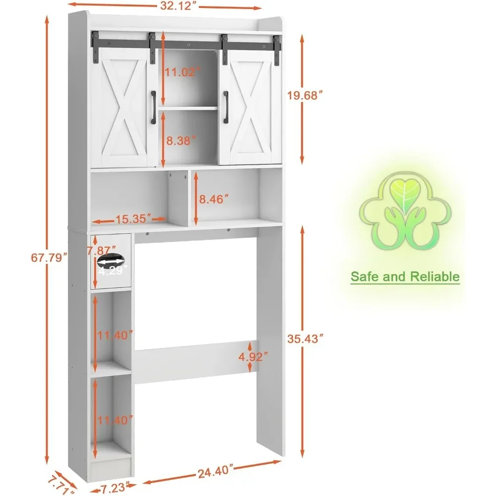 

Over The Toilet Storage Cabinet, Farmhouse Storage Cabinet Over Toilet with Sliding Doors，Home Space-Saving Toilet Rack