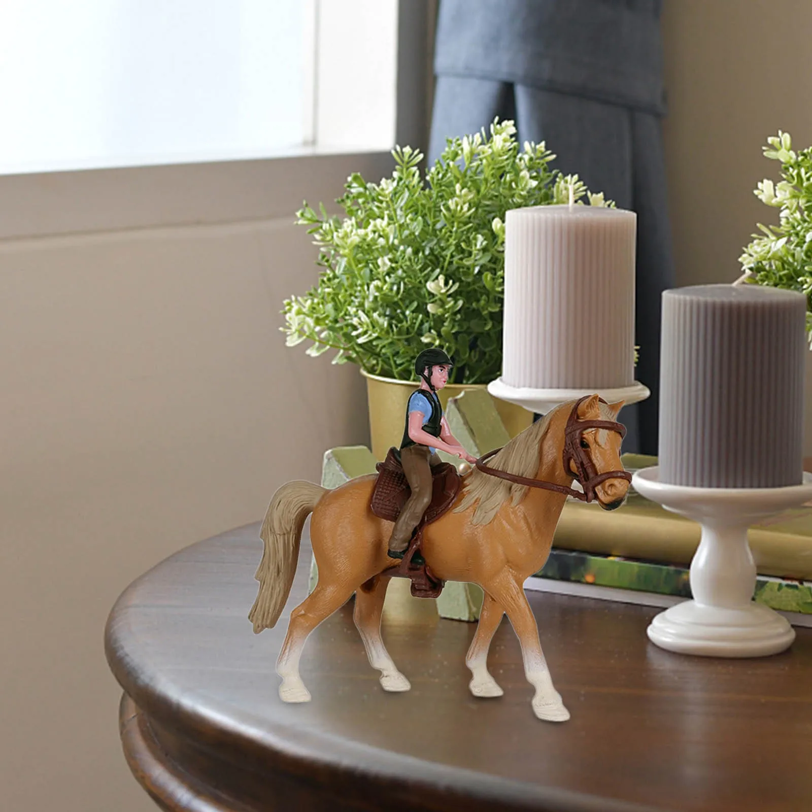 Simulation Rider And Horse Figurine Farm Animal Model Sculpture Kids Gift Living Room Office Desktop Ornaments Home Decoration