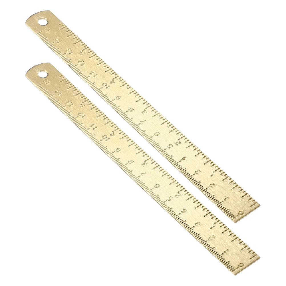 2pcs Brass Ruler Dual Scale Engraved Metal Bookmark Measuring Tool For Students Professionals Portable Golden