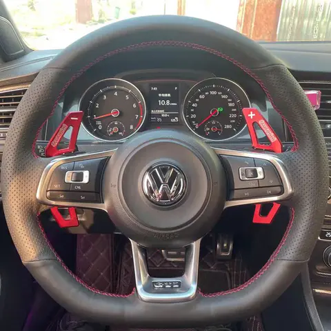 100%Fit For Volkswagen VW Golf 7 R MK7 GTI VW Polo GTI Scirocco 2015 2016 Hand-stitched Genuine Leather car steering wheel cover