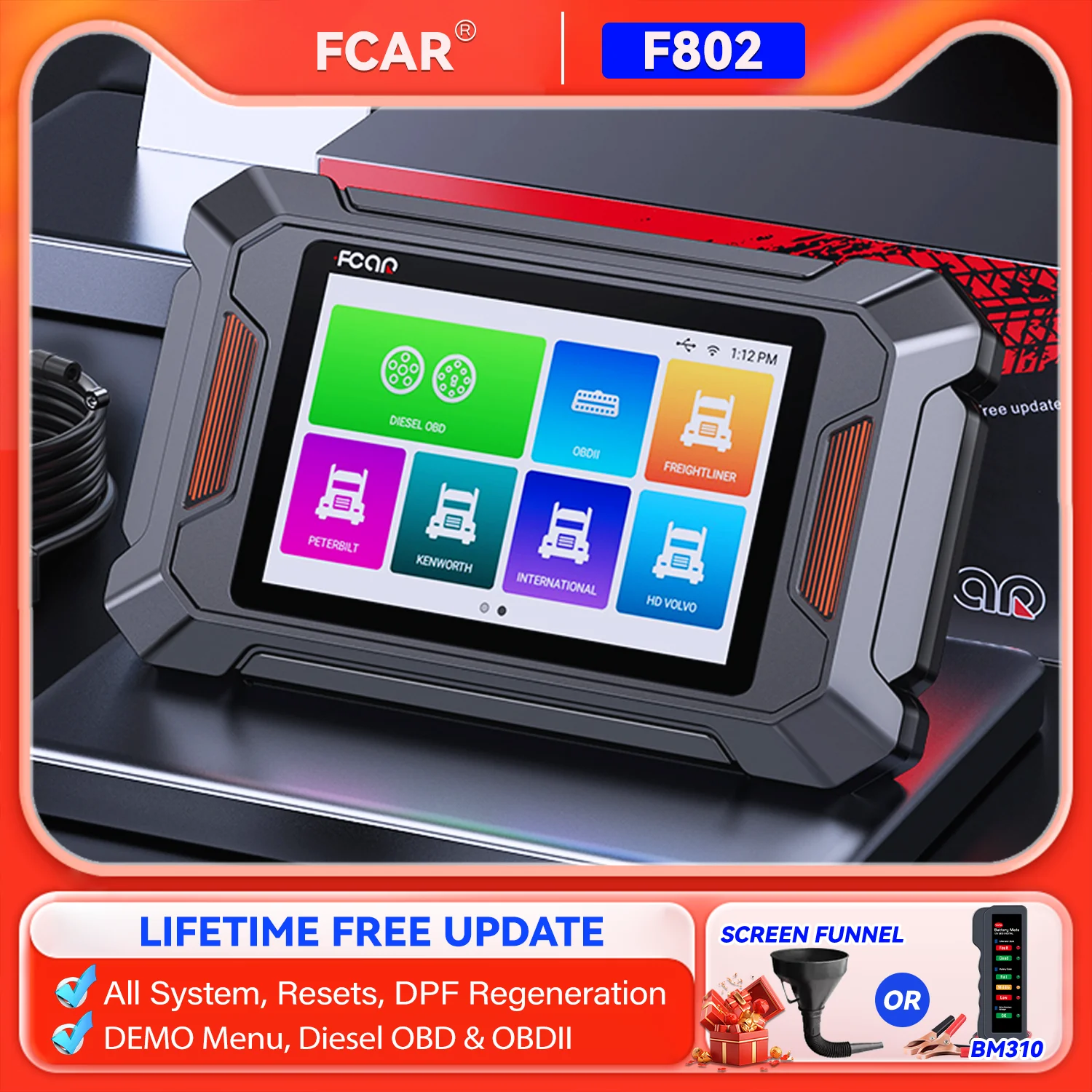 

Fcar F802 Heavy Duty Truck Scanner DPF Regeneration All System Diagnostic Scan Tool Diesel OBD2 Scanner for Cummins, Caterpillar