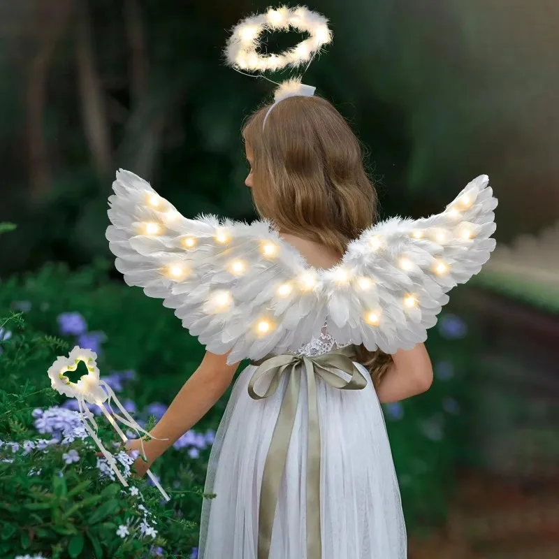 31.5 Adult Kid Angel Wing Halo and Fairy Wand for Adult Women  Children Girls Halloween, Christmas Party Costumes