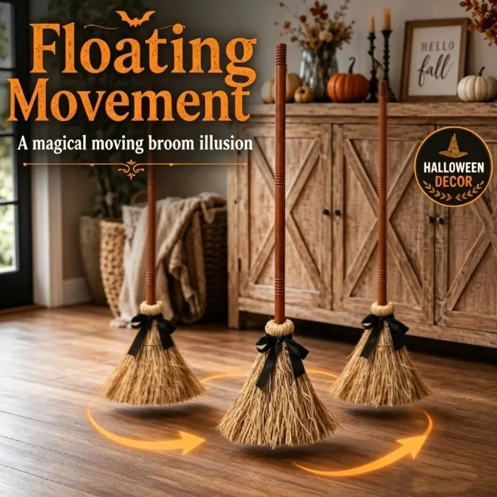 Sound Activated Witch Broom Moving Broomstick Electric Rotating Floating Broomstick Spooky Sounds Plastic Witch Broomstick