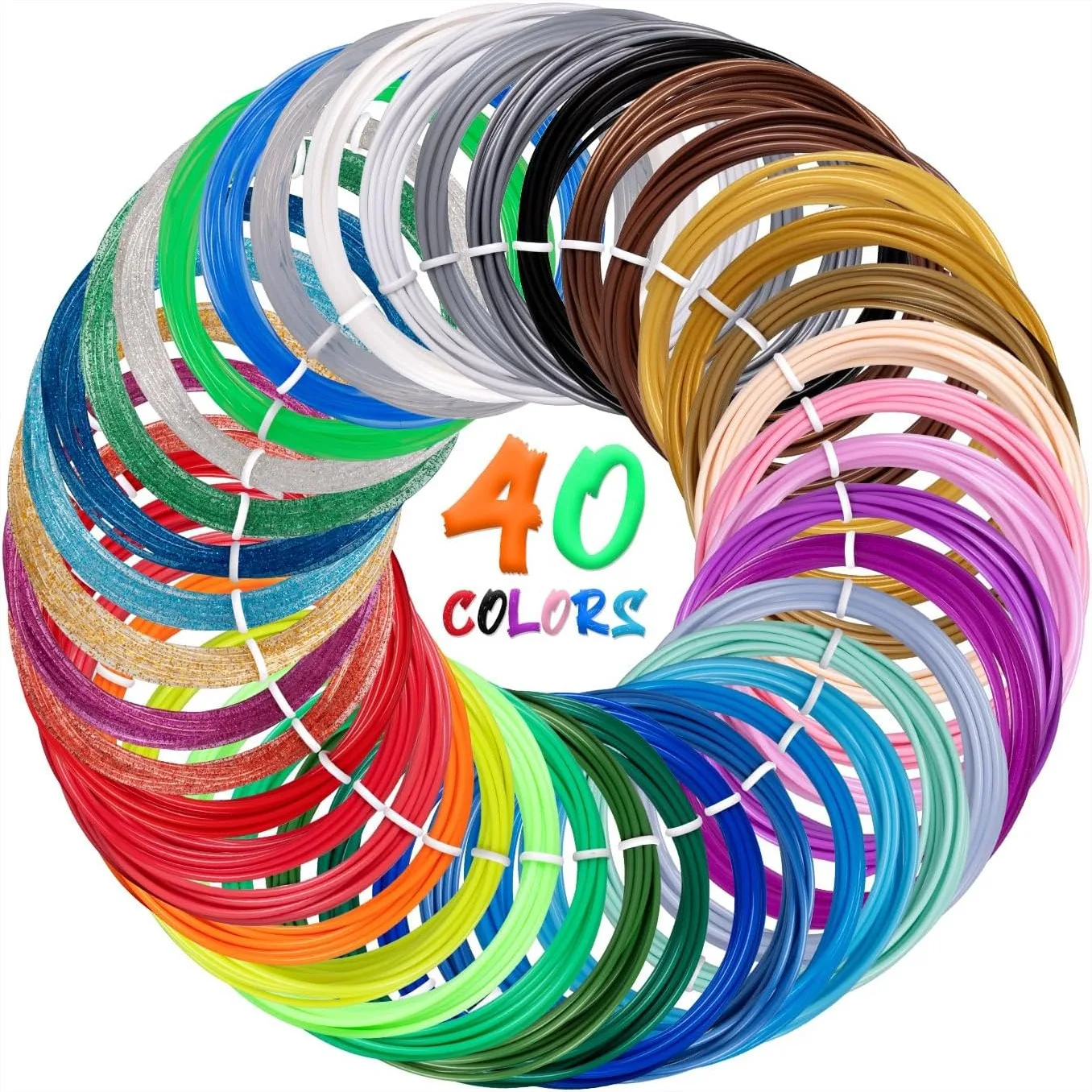 

40 Colors PLA 3D Pen Filament Refills, 1.75mm Compatible with SCRIB3D MYNT3D PIKA3D Most 3D Pens, Not for 3Doodler Start