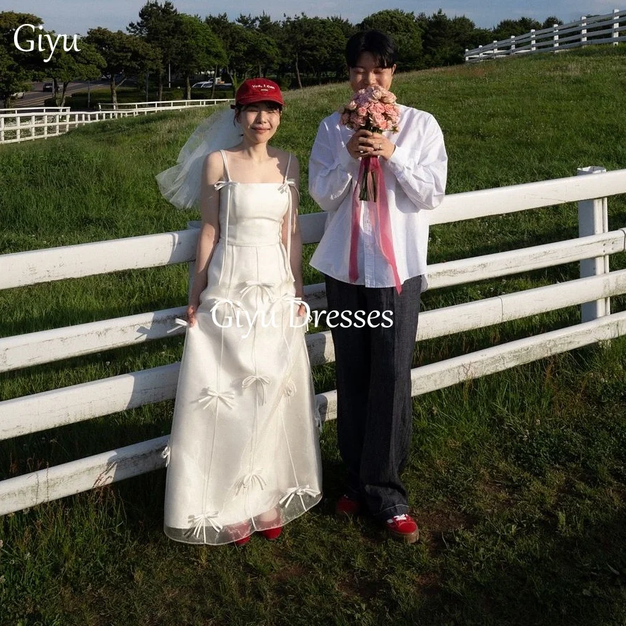 Giyu Simple Off Shoulder Wedding Dress Spaghetti Strap Ribbon Decoration Korean Vestidos De Novia Vestidos Para Mujer Customized