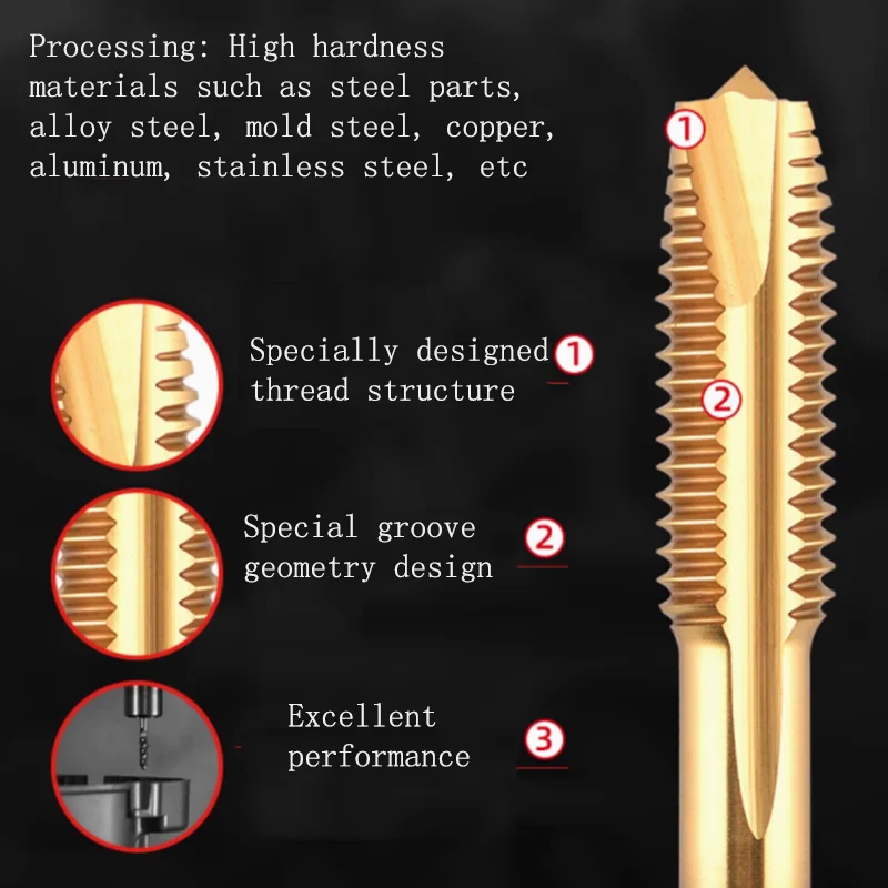 Korea original YG HSS-PM Spiral Pointed Tap Fluted M3 M4 M5 M6 Machine Thread Taps For High Hardness Quenched Tempered Material