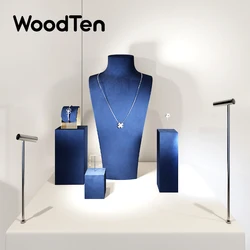 WoodTen Premium Blue Jewelry Display Stand Shop Cabinet Display Props for Necklace Bust Watch Holder Rings Earrings Bangle Rack