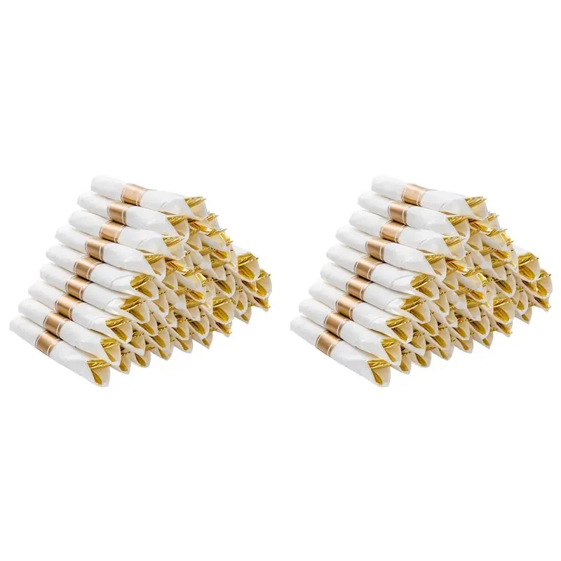 

【LAST CHANCE】30X предварительно завернутый набор серебряных пластиковых столовых приборов, предварительно завернутые салфетки с серебряным набором столовых приборов для вечеринки, дня рождения, золото