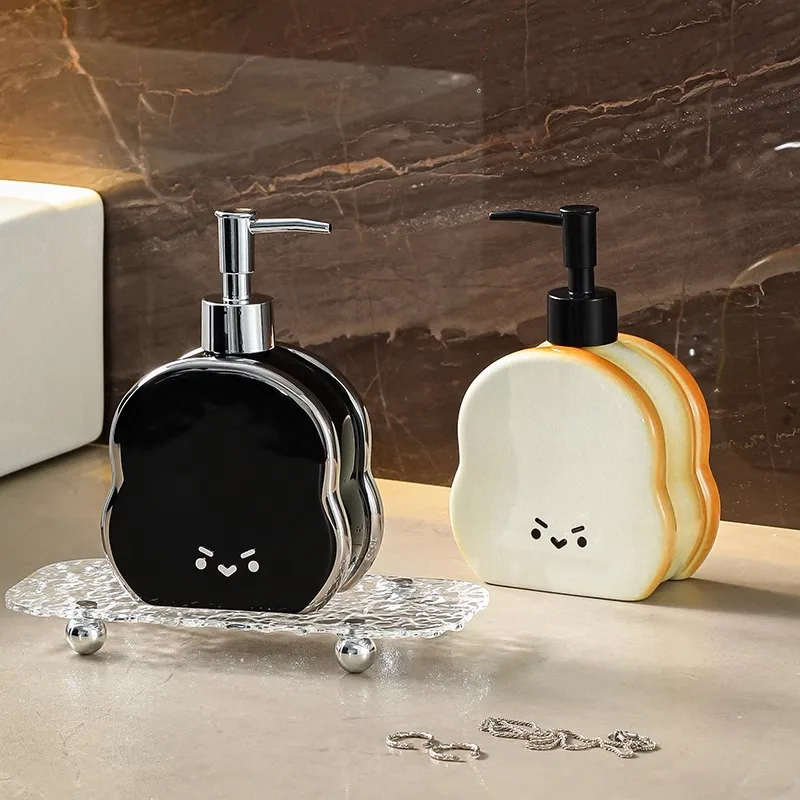 Creative Toast Ceramic Hand Sanitizer Bottle Cream Bread Bathroom Shampoo Body Wash Press Dispenser Bottle Bathroom Accessories