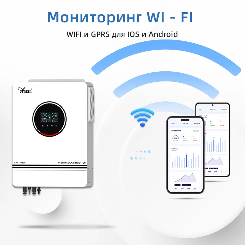 Anern 10.2KW / 6.2KW MPPT Гибридный солнечный инвертор 48V Встроенный контроллер солнечной зарядки MPPT 160A 230VAC