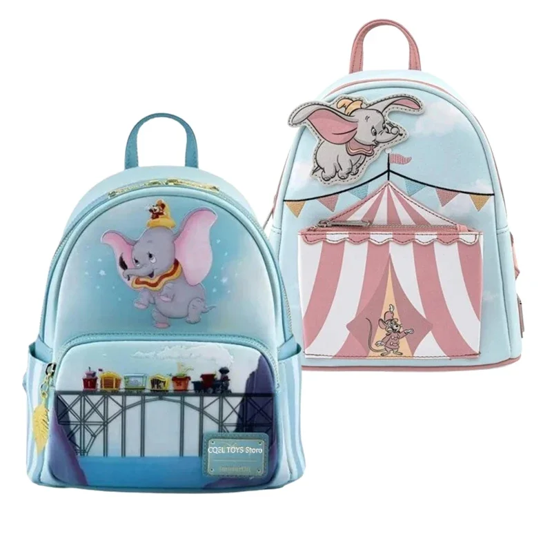 Loungefly Disney Dumbo Flying Circus Tent Girl Double Strap Shoulder Bag Faux Leather Striped Mini Backpack Kids Schoolbag Gift