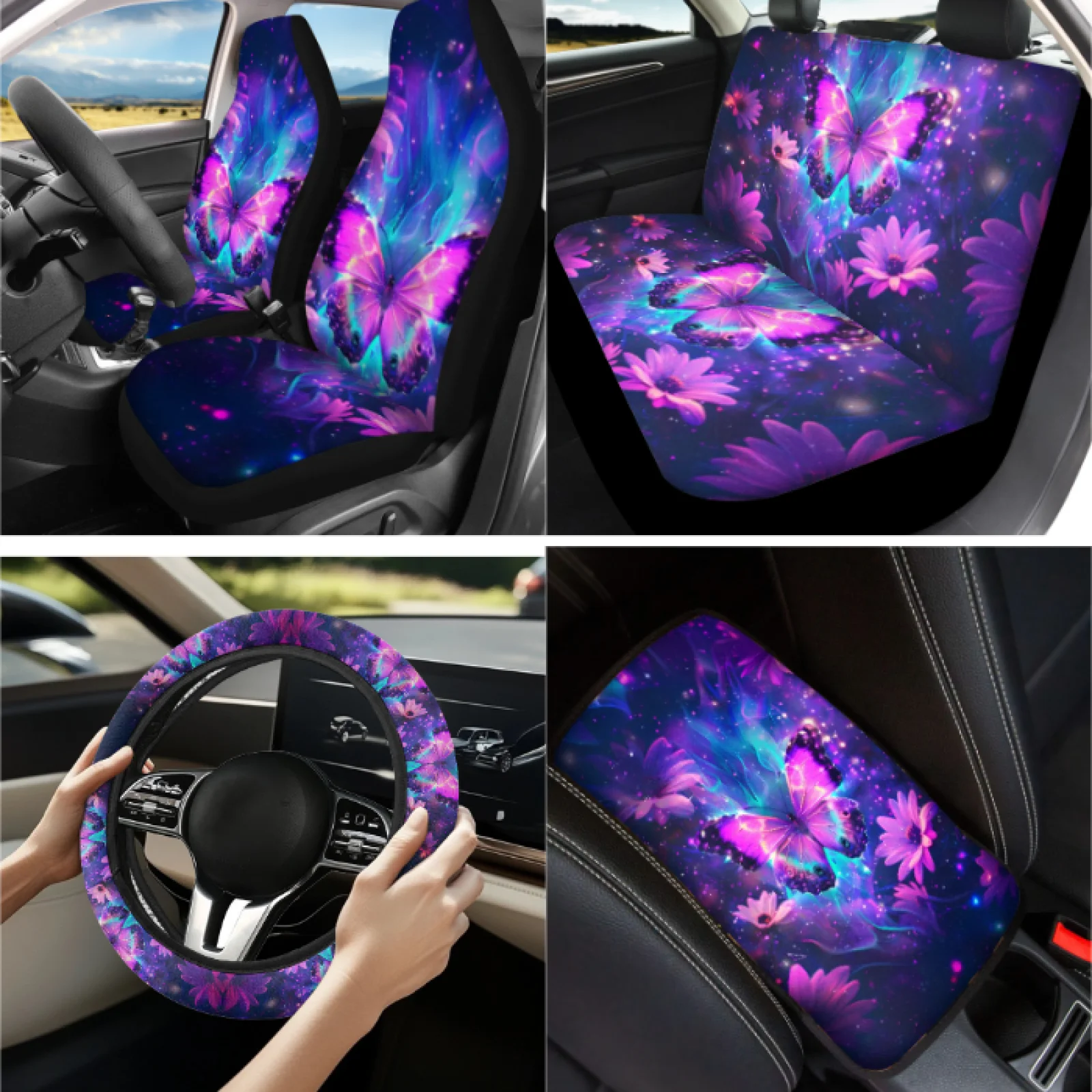Coloranimal Butterfly Set of 13 Car Seat Cover Full Set Scratch-Resistant Car Front Rear Seat Covers Compatible