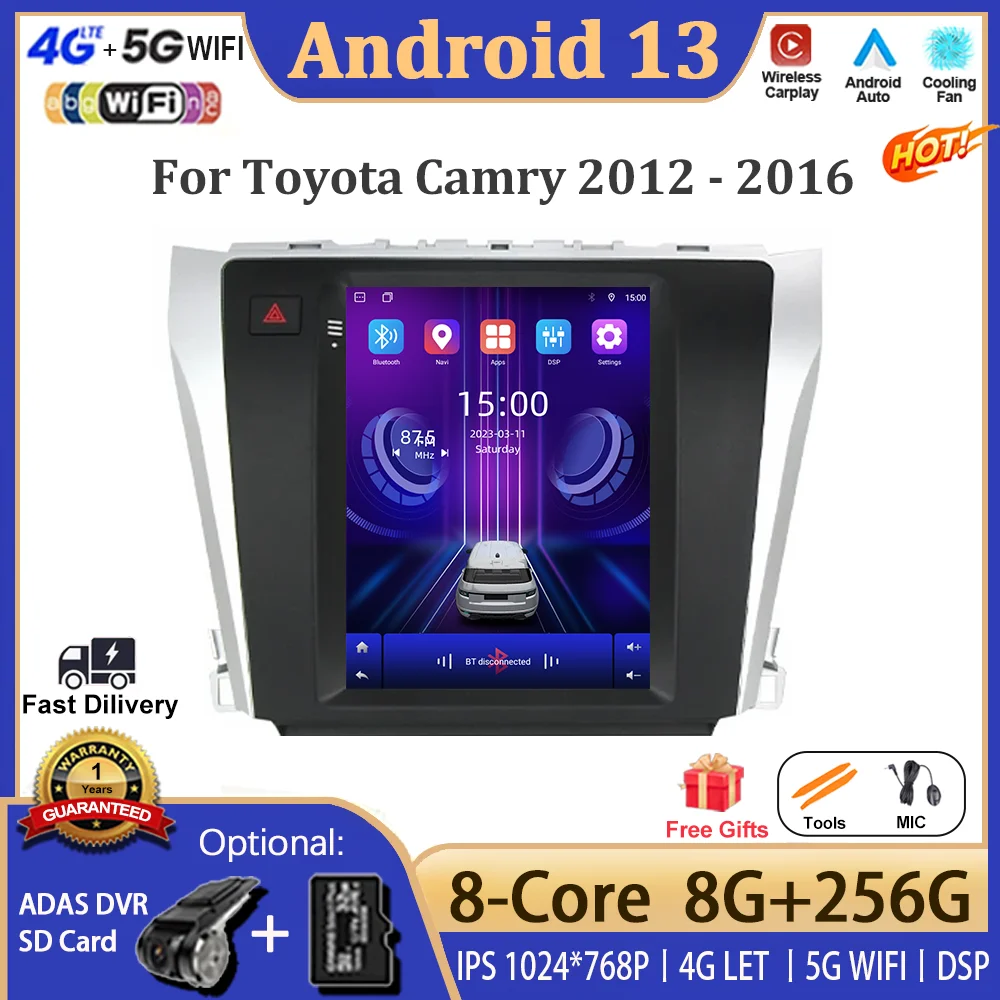 

9.7 '' Android 13 For Toyota Camry 2012 - 2016 Car Video Player Navigation Multimedia Automotiva Wireless Carplay BT Tools WIFI