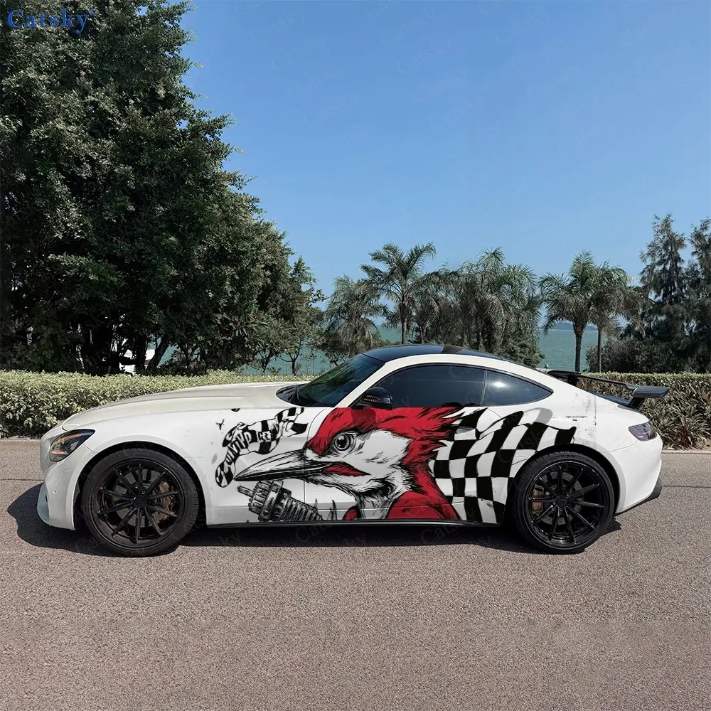 

2pcs Checkerboard Cigar Soul Car Side Wraps, Self-Adhesive PVC Waterproof & Scratch-Resistant Stickers, Car Accessory Gift