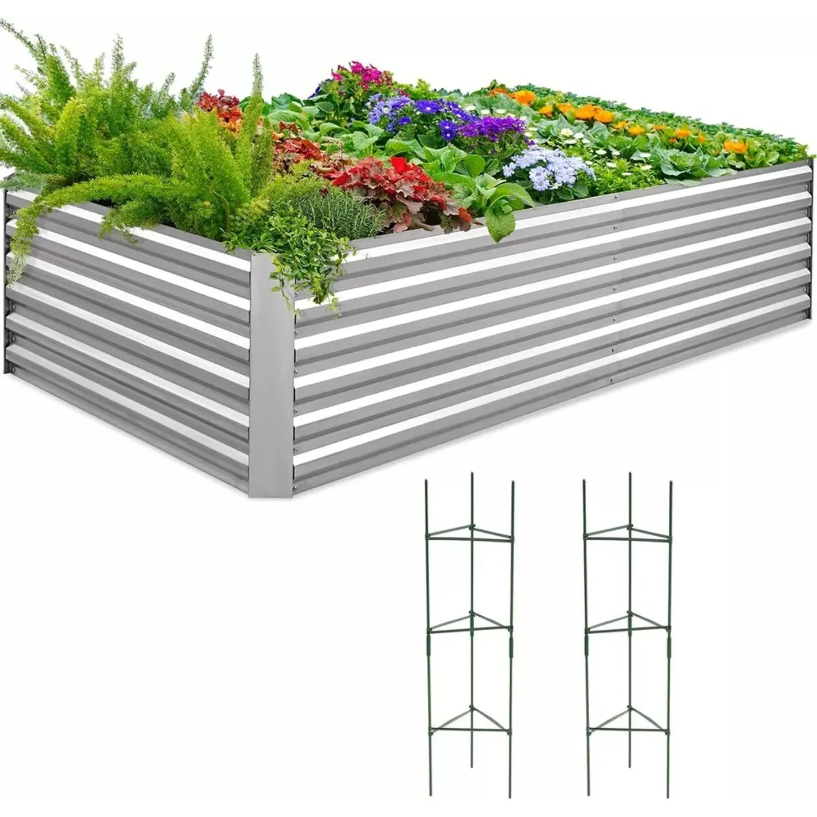 

US 8x4x2ft Galvanized Raised Garden Bed Planter Box for Outdoor Vegetables Flowers