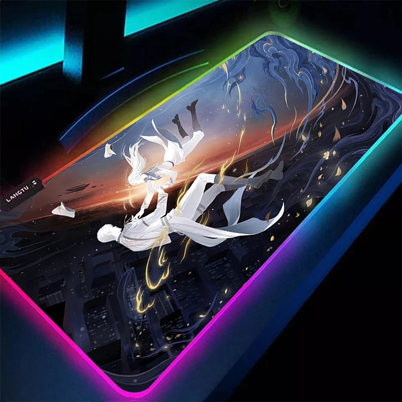 

Коврик для мыши игровой резиновый светодиодный коврик для клавиатуры PC Love And Deepspace Caleb RGB для ноутбука, компьютера, скоростной настольный коврик, игровые аксессуары, коврик для мыши