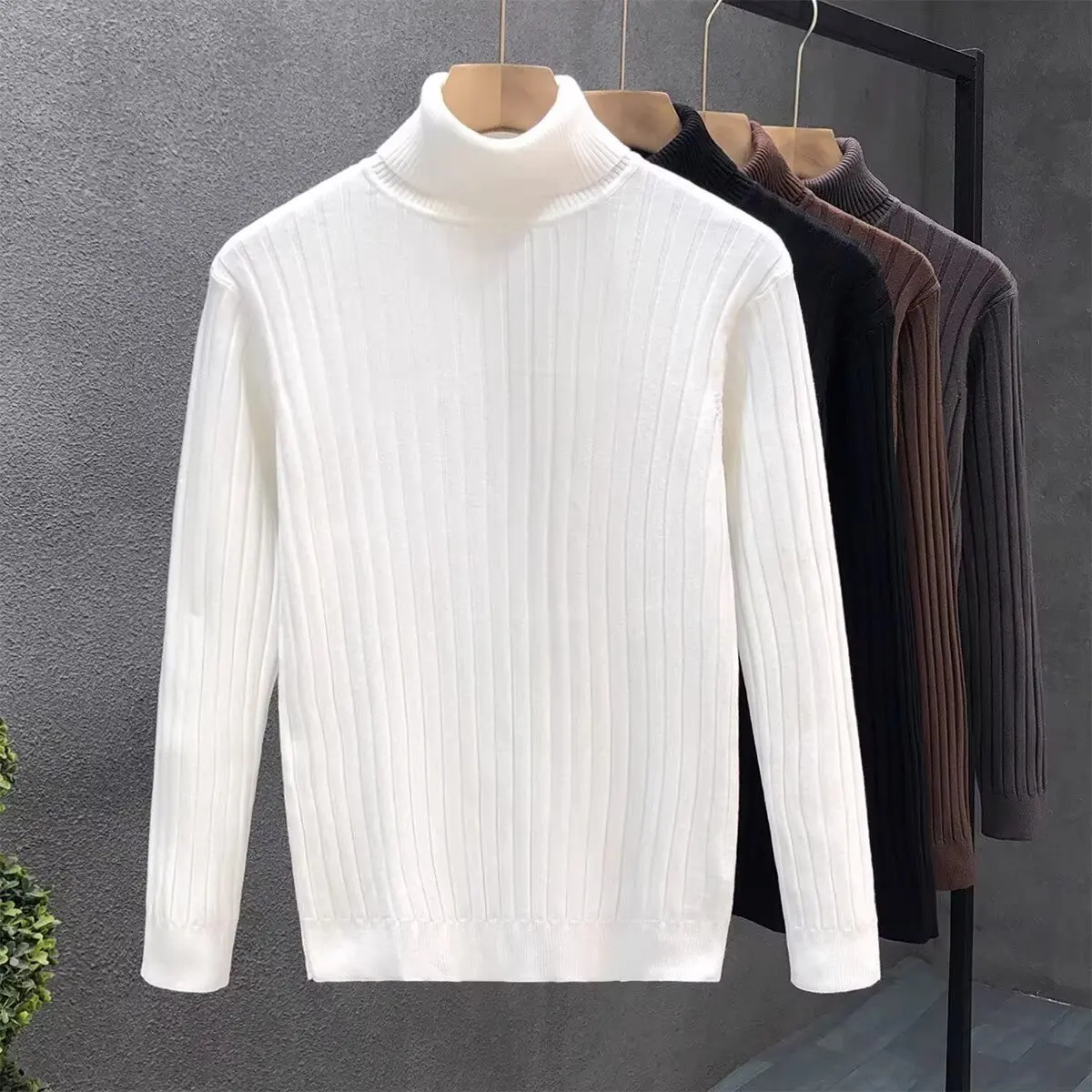 

Men's Knitted High Collar Sweater Casual Sle Color Overhead Winter Faion Retro Simple Korean Version Base irt