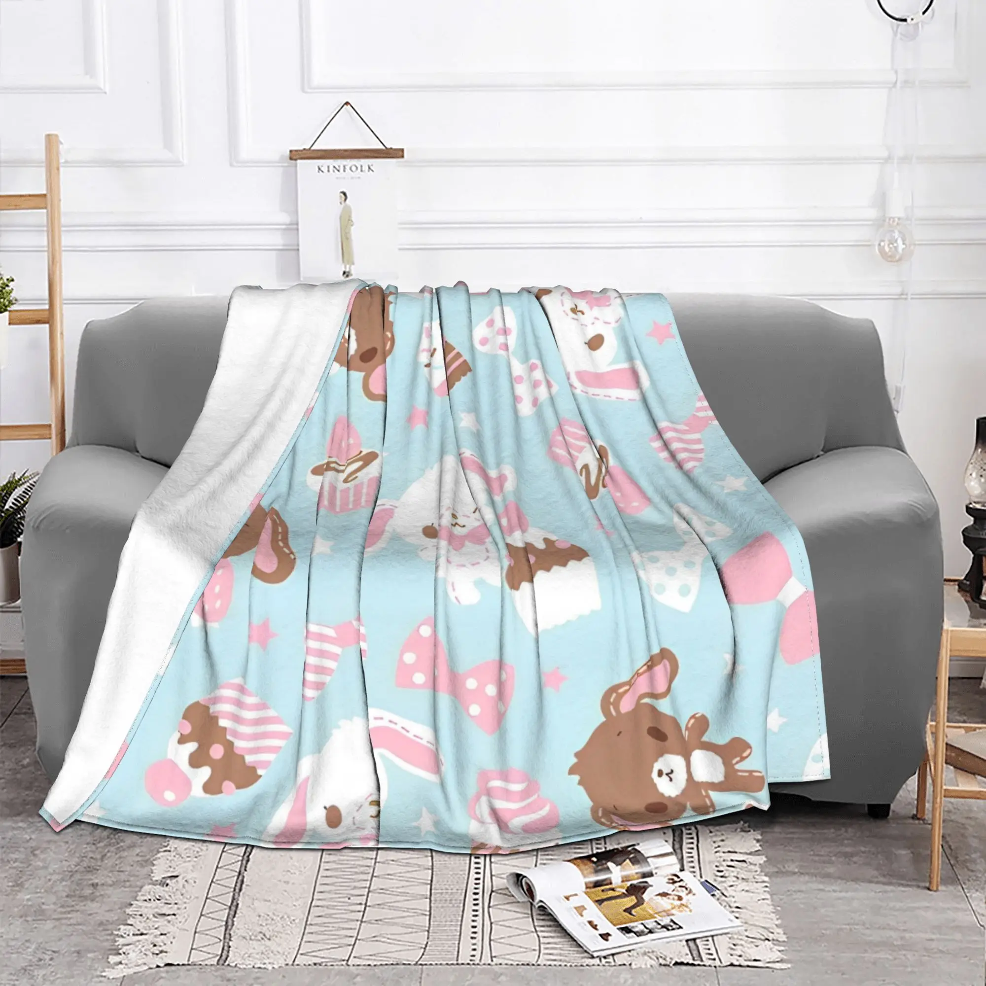 Sugar Rabbit Blankets Sanrio Sugarbunnies  Fuzzy Novelty Breathable Throw Blanket for Bedding Lounge Summer