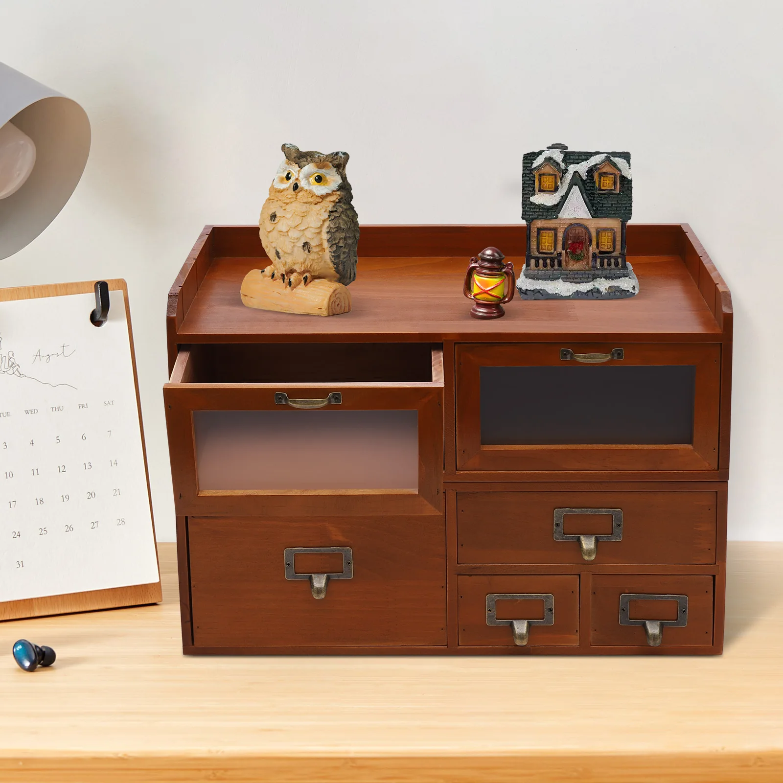 

Настольный органайзер в стиле ретро с 6 ящиками, органайзер для принадлежностей из соснового дерева, винтажные ящики для настольного магазина, косметика, ювелирные изделия