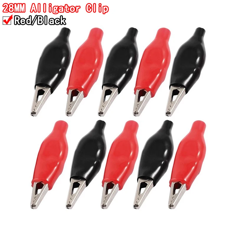 20pcs 28MM Metal Alligator Clip G98 Crocodile Electrical Clamp Testing Probe Meter Black Red with Plastic Boot Car Auto Battery