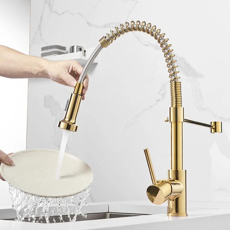 

Creative Spring-Action Kitchen Faucet Dual-Mode Hot/Cold Water Sink Faucet Single-Hole Rotating Mixer Faucet for Vegetable Sink