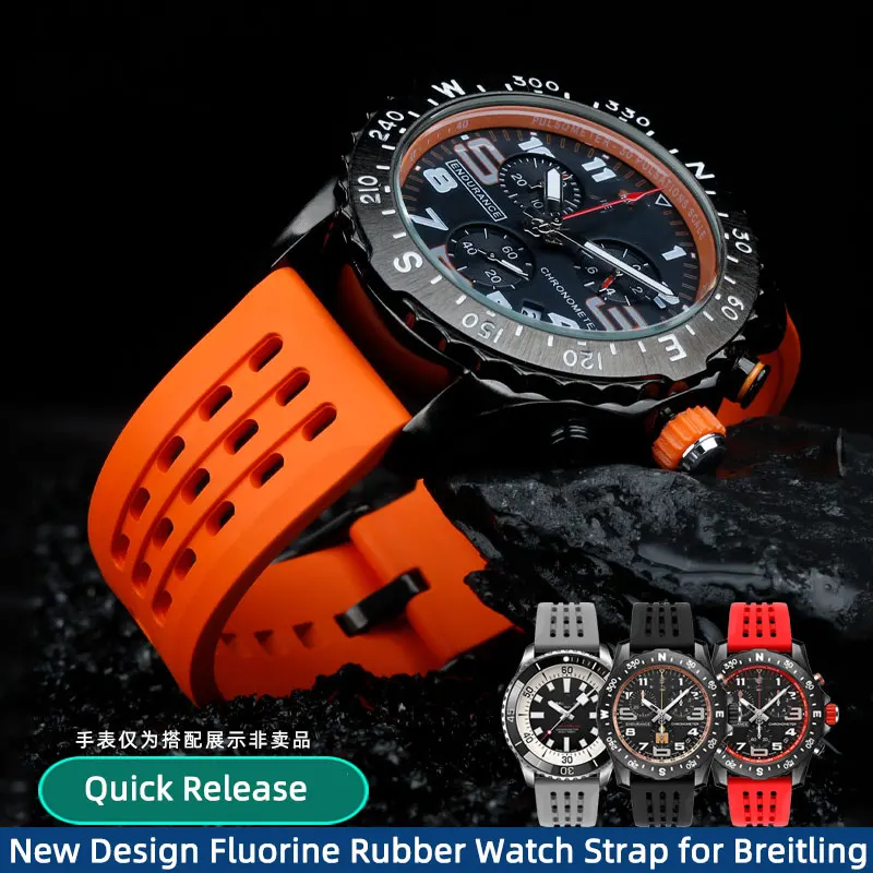 New Design Premium-Grade Porous Structure Quick Release Fluorine Rubber Watch Strap 20mm 22mm for Breitling Outdoor Sports Strap