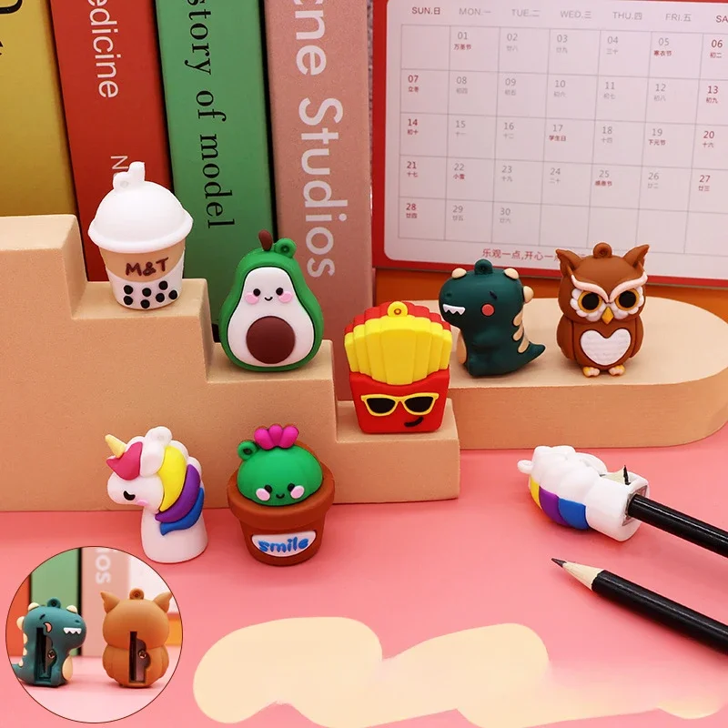 3D Animal Modeling Cute Pencil Sharpener School Students Plastic Silicone Tabletop Trinket Kids Kawaii Penknife Stationery Gifts