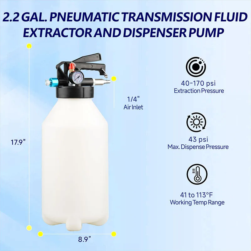 Transmission Fluid Pump and Oil Extractor Pump, 8.5L Pneumatic ATF Pump ATF Filler Pump, 13 ATF Refill Adapters 3 Hoses