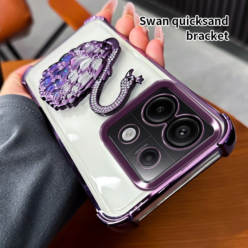 

Противоударный чехол-подставка Swan Diamond с блестками и гальваническим покрытием для Xiaomi Redmi Note 15, 14C, 15C, 14, Mi 15T, 14T, 13T