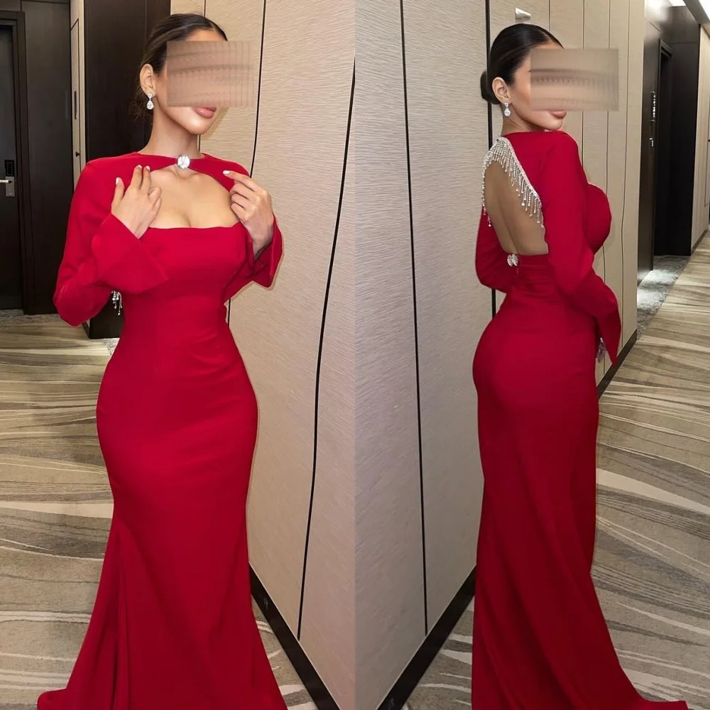 

Customized Formal Jersey Rhinestone Tassel Pleat Mermaid High Collar Long Dresses Bespoke Occasion Dresses Sizes Available Retro