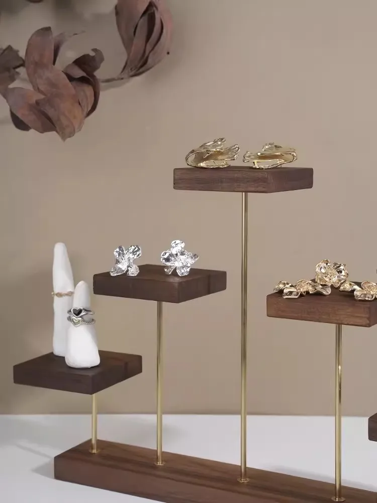 Jewelry Display Rack 5Layers Black Walnut And Brass Strings Rack Counter Display Props