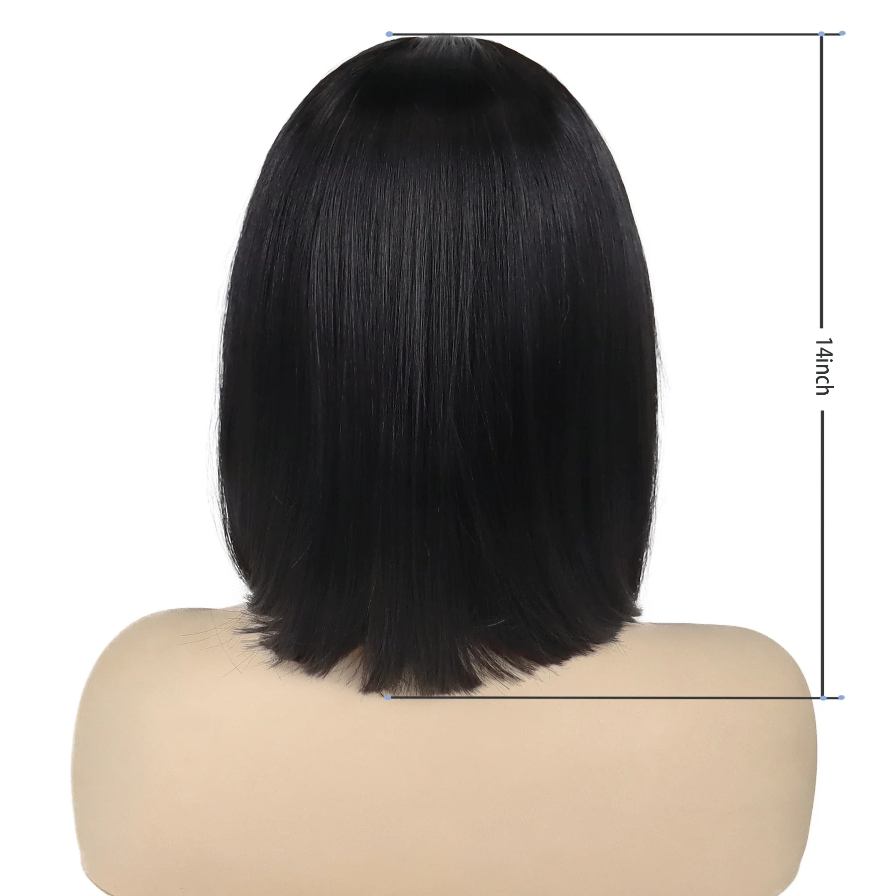 Synthetische Natur-Lace-Front-Perücken für Frauen, kurzes Haar, 35,6 cm, natürlicher Bob-Schnitt, schwarze Damen-Perücke, Frontal-Spitze, gerade Frisur