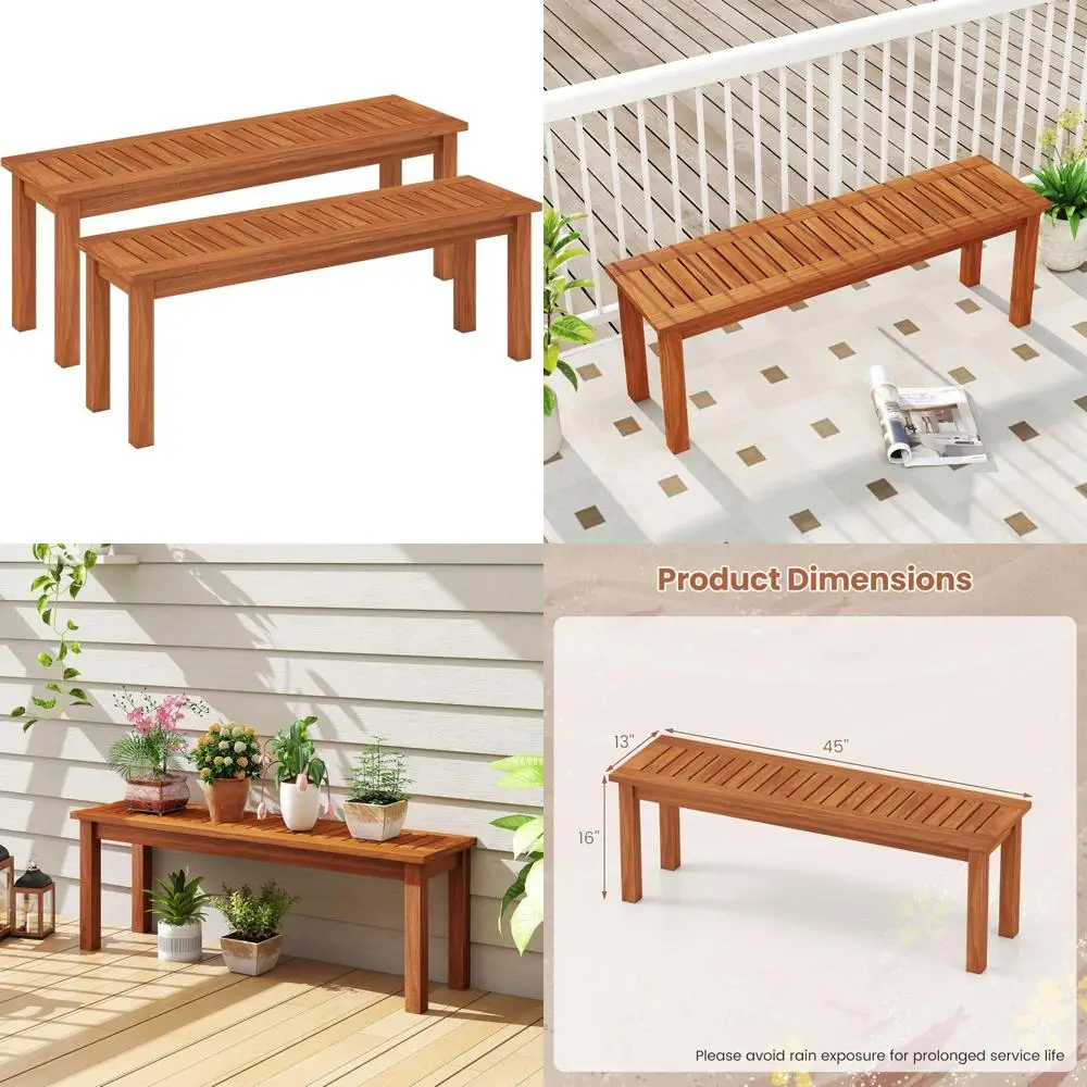 مقعد فناء خشبي بدون ظهر لشخصين للحديقة الخارجية والشرفة الأمامية لتناول الطعام #1