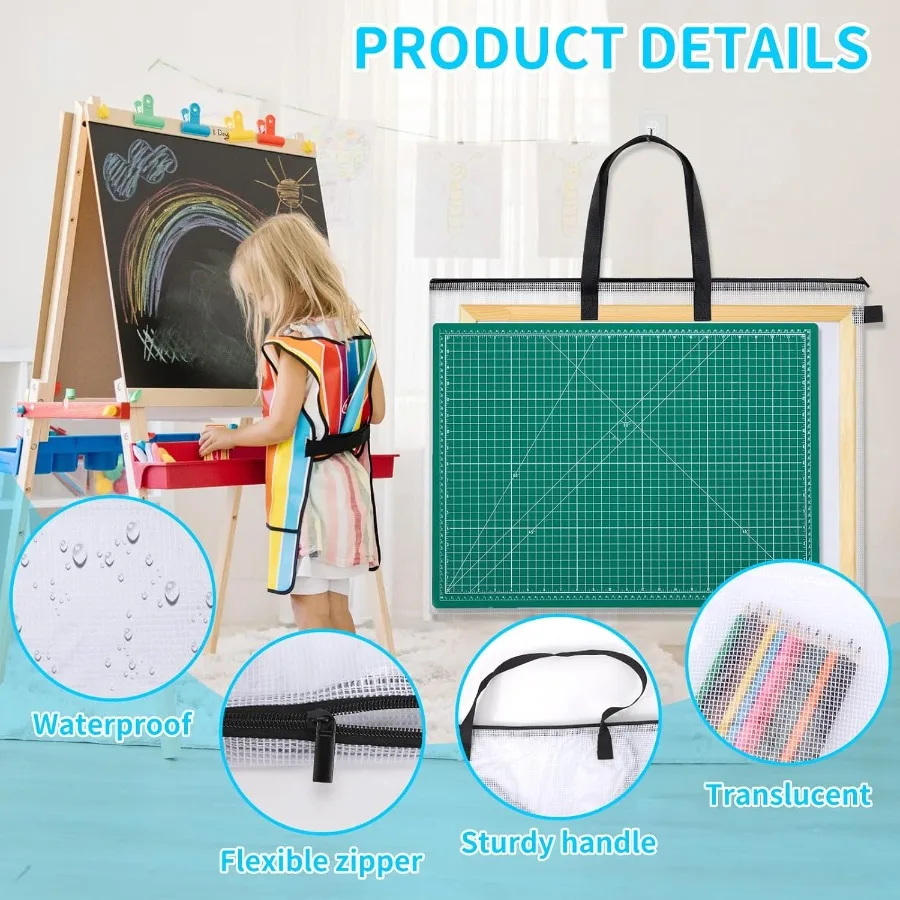 Estuche de portafolio de arte de 25x19 pulgadas, tabla de almacenamiento, bolsa de portafolio de arte con asa, carpeta de almacenamiento con cremallera para tablón de anuncios Po, 3 uds.