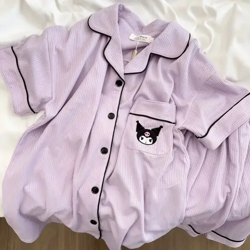 سانريو مرحبا كيتي قصيرة الأكمام السراويل لطيف كورومي تي شيرت منامة ملابس خاصة الفتيات المتسكعون ثوب النوم ملابس المنزل