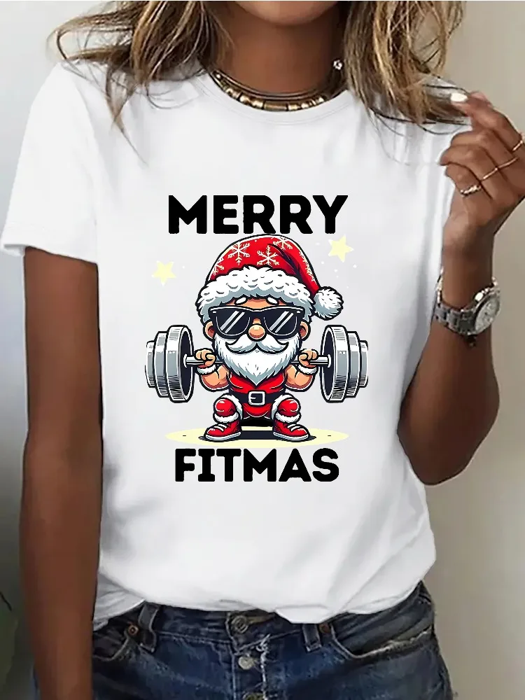 Women's Fashionable Christmas Sportswear Hard-Working Santa Claus Festive Christmas Gifts Short-Sleeved T-Shirt Plus Size