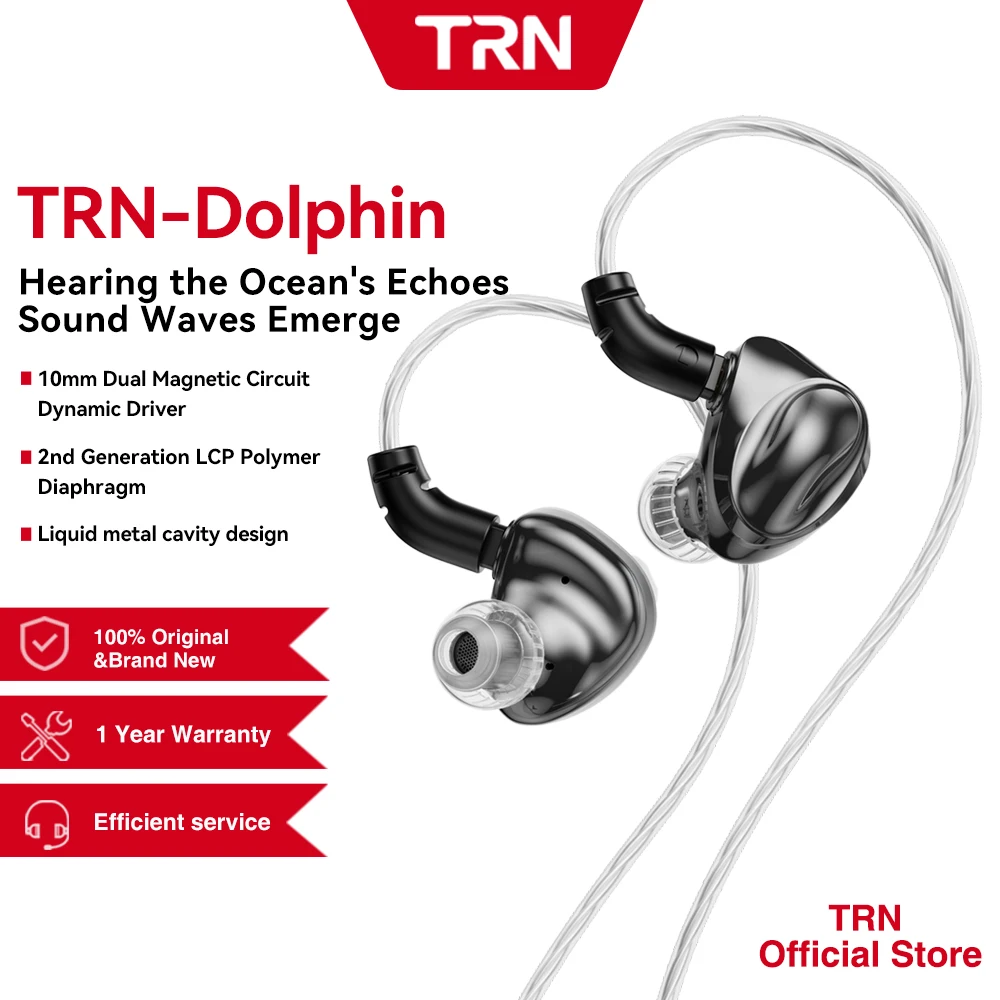 TRN Dolphin 1DD Bass Metal Earbuds, Wired In-Ear Earphones f