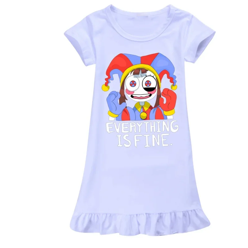 Digital Circus Pomni Nightdress Teen Girl Pajamas Dresses Children Cartoon Summer Nightgown Home Clothes Kids Sleepwear Gecelik