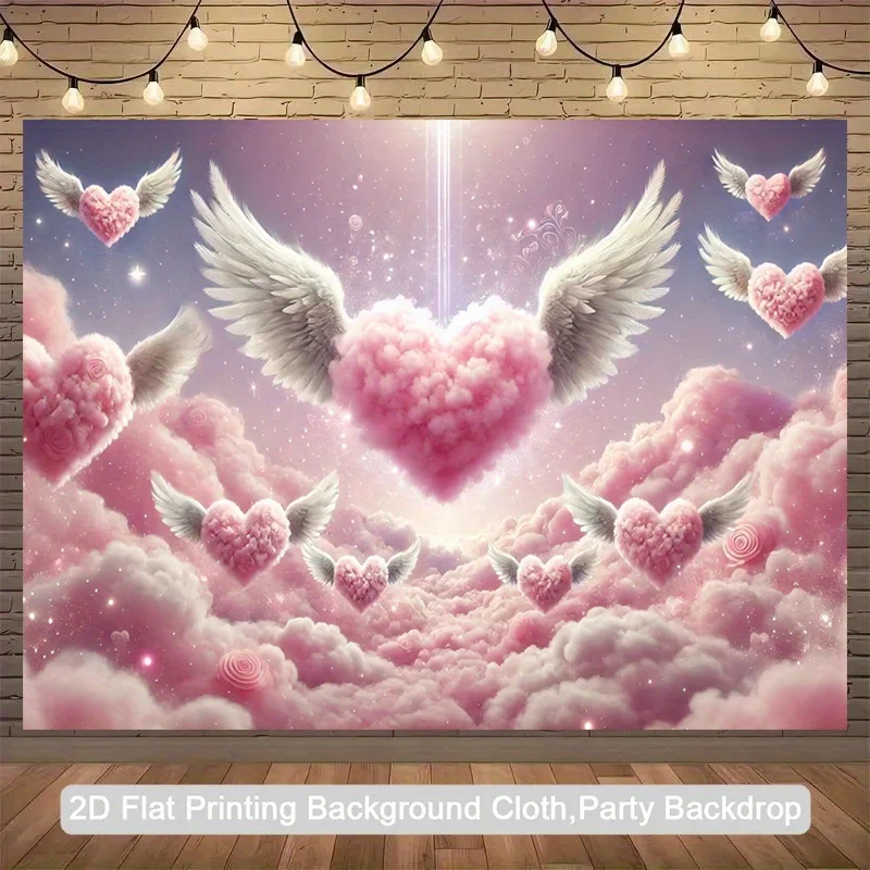 1 أجنحة الملاك الوردي الفاتح والأبيض على شكل قلب نسيج مسطح ثنائي الأبعاد - خلفية صورة ذاتية اللصق مع فيونكة كيوبيد #5