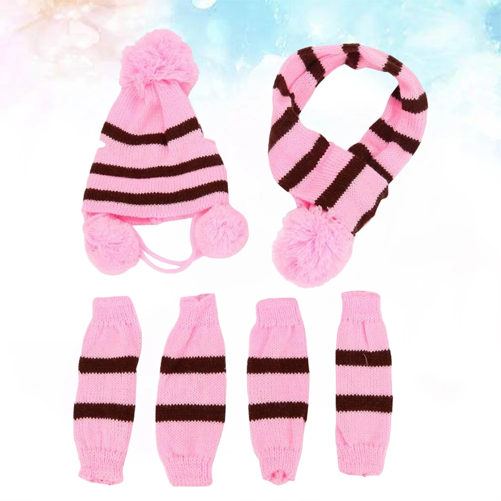 

1 set 1 Set Knitted Dog Scarf Hat Set Winter Warm Costume Pet Festival Stripe Clothes Pet Accessories Xxs Pink Brown