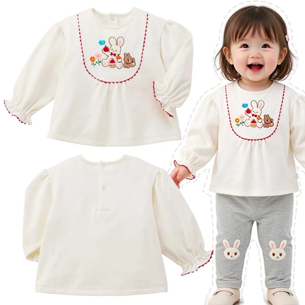 Autumn winter baby long sleeved shirt girls' casual T-shirt Cartoon bunny pattern embroidered cotton T-shirt kids tops