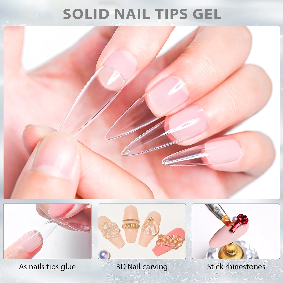 2pcs 10ml Multifunctional Solid เคล็ดลับเล็บชุดเจล Non-Stick มือเล็บเจล Rhinestone เจลกาวสําหรับเล็บ DIY เล็บชุดเครื่องมือ